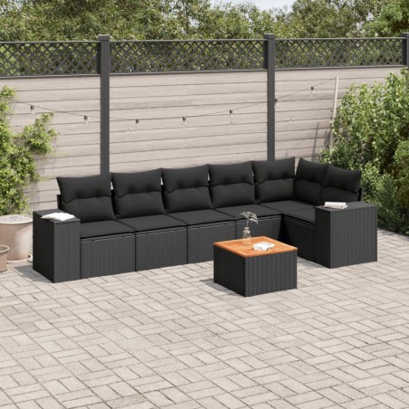 vidaXL Set de comedor de jardín 7 pzas y cojines ratán sintético negro