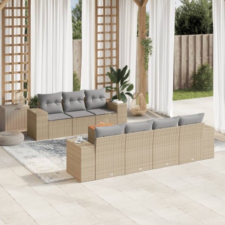 vidaXL Juego de sofás de jardín con cojines beige 8 pzas ratán PE