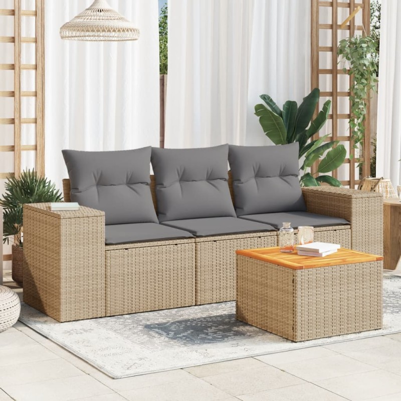 vidaXL Juego de sofás jardín con cojines 4 pzas ratán sintético beige vidaXL Juego de sofás jardín con cojines 4 pzas ratán sintético beige