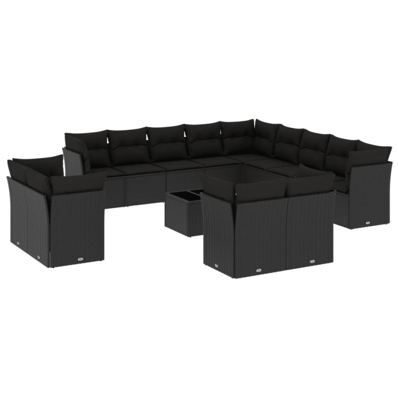 vidaXL Set sofás de jardín 14 pzas con cojines ratán sintético negro vidaXL Set sofás de jardín 14 pzas con cojines ratán sintético negro