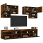 vidaXL Muebles de TV de pared con luces LED 6 piezas roble ahumado vidaXL Muebles de TV de pared con luces LED 6 piezas roble ahumado