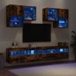 vidaXL Muebles de TV de pared con luces LED 6 piezas roble ahumado vidaXL Muebles de TV de pared con luces LED 6 piezas roble ahumado