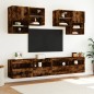 vidaXL Muebles de TV de pared con luces LED 6 piezas roble ahumado vidaXL Muebles de TV de pared con luces LED 6 piezas roble ahumado