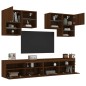 vidaXL Muebles de TV de pared con luces LED 6 piezas marrón roble vidaXL Muebles de TV de pared con luces LED 6 piezas marrón roble