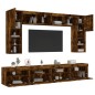 vidaXL Muebles de TV de pared con luces LED 8 piezas roble ahumado vidaXL Muebles de TV de pared con luces LED 8 piezas roble ahumado