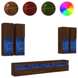 vidaXL Muebles de TV de pared con luces LED 7 piezas marrón roble
