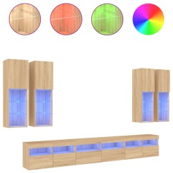 vidaXL Muebles de TV de pared con luces LED 7 piezas roble sonoma