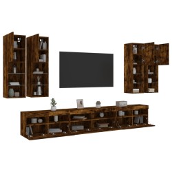 vidaXL Muebles de TV de pared con luces LED 7 piezas roble ahumado