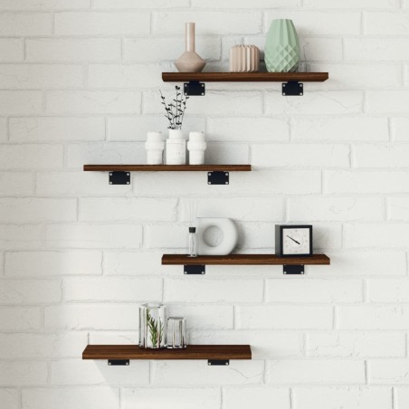 vidaXL Estantes pared 4 uds madera ingeniería marrón roble 40x10x1,5cm