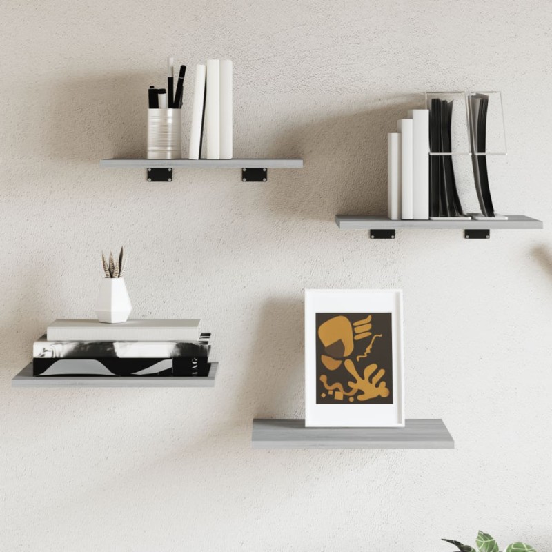 vidaXL Estantes pared 4 uds madera ingeniería gris Sonoma 40x30x1,5 cm vidaXL Estantes pared 4 uds madera ingeniería gris Sonoma 40x30x1,5 cm
