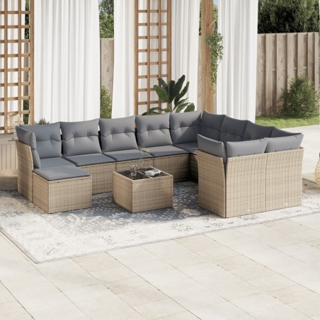 vidaXL Set de sofás de jardín 11pzas con cojines ratán sintético beige