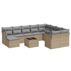 vidaXL Set de sofás de jardín 11pzas con cojines ratán sintético beige