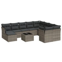 vidaXL Set de sofás de jardín 11 pzas y cojines ratán sintético gris