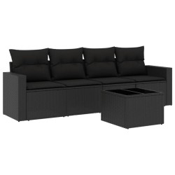 vidaXL Set de muebles de jardín 5 pzas y cojines ratán sintético negro