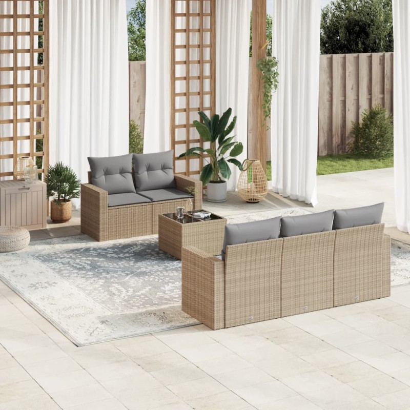 vidaXL Juego de sofás jardín con cojines 6 pzas ratán sintético beige vidaXL Juego de sofás jardín con cojines 6 pzas ratán sintético beige
