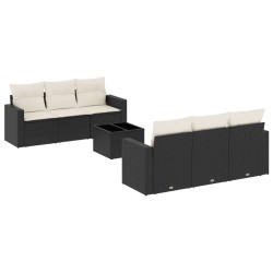 vidaXL Set de comedor de jardín 7 pzas y cojines ratán sintético negro