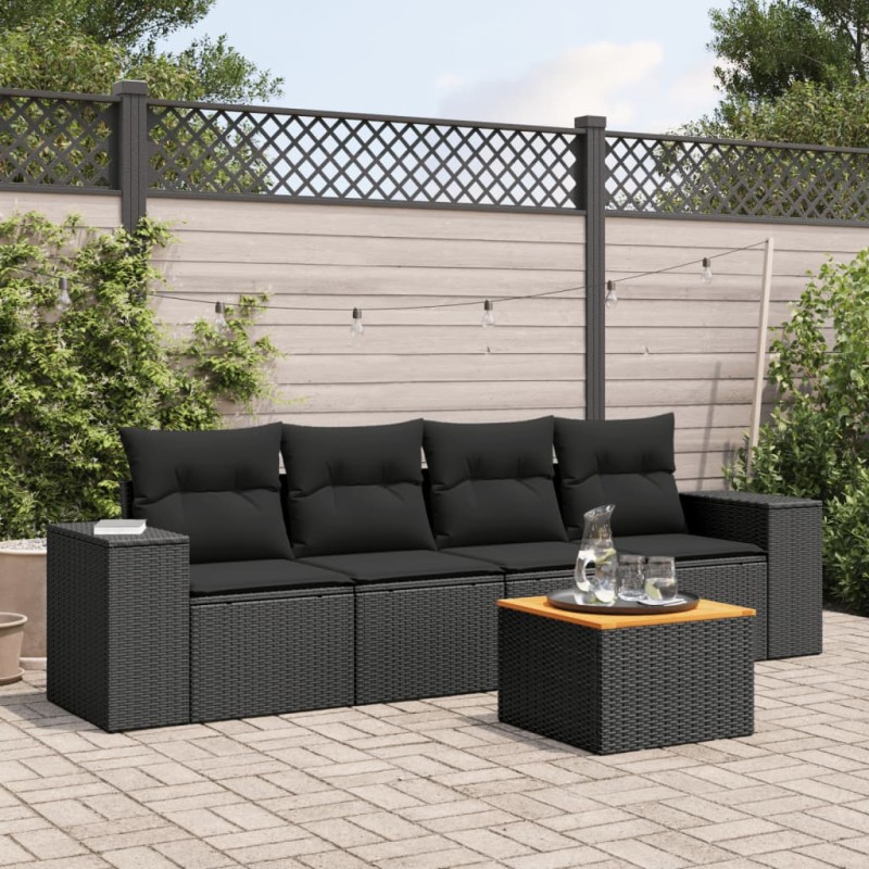 vidaXL Set de muebles de jardín 5 pzas y cojines ratán sintético negro vidaXL Set de muebles de jardín 5 pzas y cojines ratán sintético negro