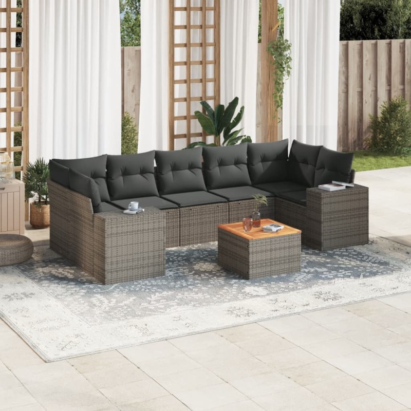 vidaXL Set de sofás de jardín 8 pzas y cojines ratán sintético gris vidaXL Set de sofás de jardín 8 pzas y cojines ratán sintético gris