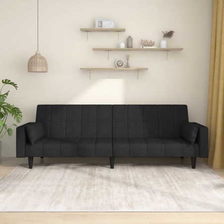 vidaXL Sofá cama de 2 plazas con dos almohadas tela negro