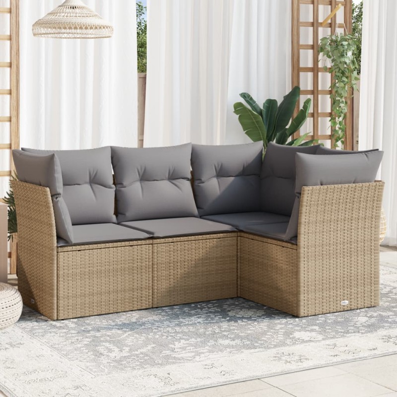 vidaXL Juego de sofás jardín con cojines 4 pzas ratán sintético beige vidaXL Juego de sofás jardín con cojines 4 pzas ratán sintético beige