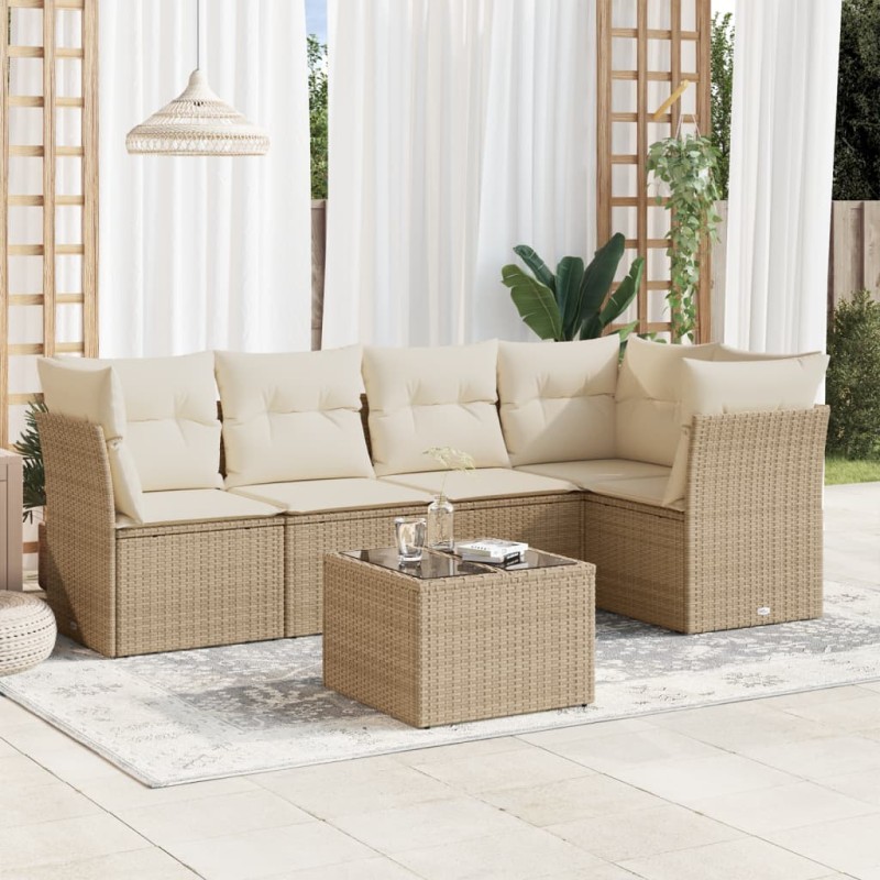 vidaXL Juego de sofás jardín con cojines 6 pzas ratán sintético beige vidaXL Juego de sofás jardín con cojines 6 pzas ratán sintético beige