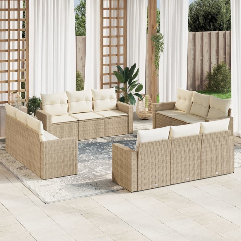 vidaXL Set de sofás de jardín 12 pzas y cojines ratán sintético marrón vidaXL Set de sofás de jardín 12 pzas y cojines ratán sintético marrón