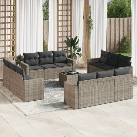 vidaXL Set sofás de jardín con cojines 13 piezas ratán sintético gris