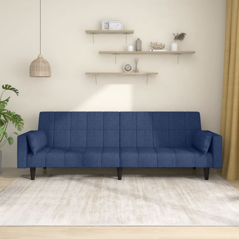 vidaXL Sofá cama de 2 plazas con dos almohadas tela azul vidaXL Sofá cama de 2 plazas con dos almohadas tela azul