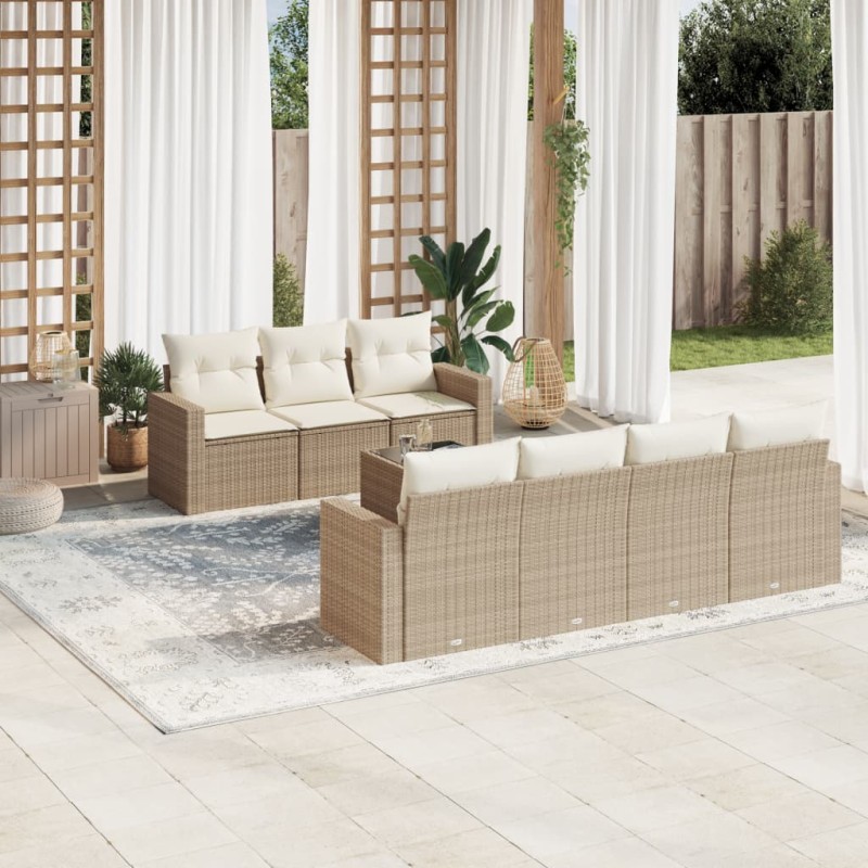vidaXL Juego de sofás de jardín con cojines beige 8 pzas ratán PE vidaXL Juego de sofás de jardín con cojines beige 8 pzas ratán PE