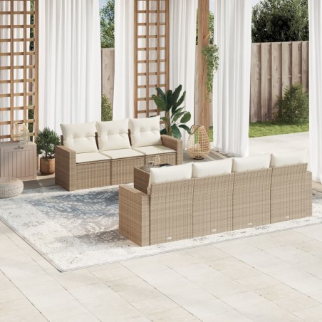 vidaXL Juego de sofás de jardín con cojines beige 8 pzas ratán PE