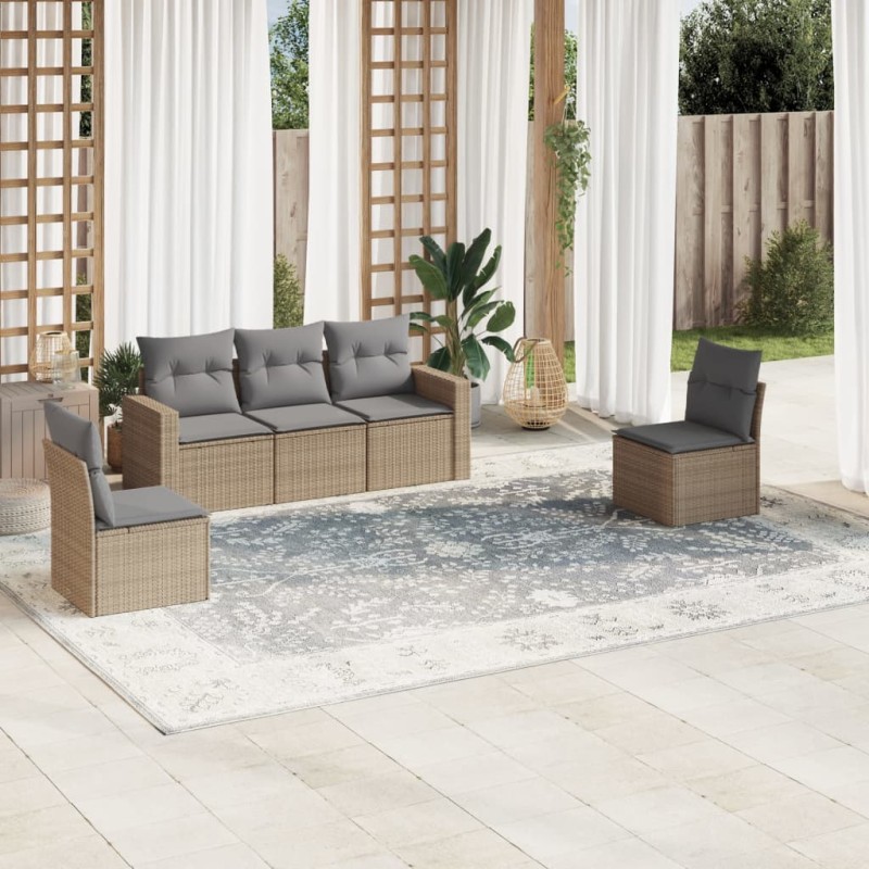 vidaXL Juego de sofás jardín con cojines 5 pzas ratán sintético beige vidaXL Juego de sofás jardín con cojines 5 pzas ratán sintético beige