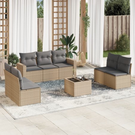 vidaXL Juego de sofás de jardín con cojines beige 8 pzas ratán PE