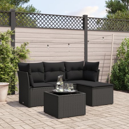 vidaXL Set de muebles de jardín 5 pzas y cojines ratán sintético negro