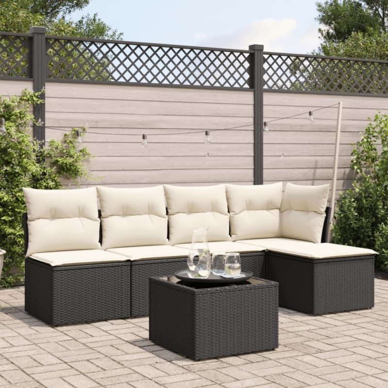 vidaXL Set de sofás de jardín 6 piezas y cojines ratán sintético negro vidaXL Set de sofás de jardín 6 piezas y cojines ratán sintético negro