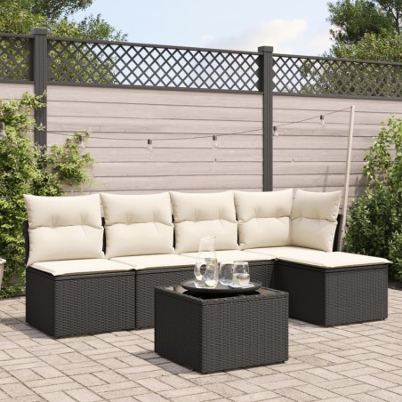 vidaXL Set de sofás de jardín 6 piezas y cojines ratán sintético negro