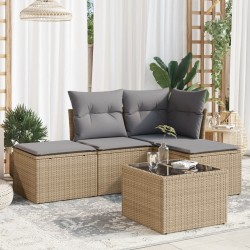 vidaXL Juego de sofás jardín con cojines 5 pzas ratán sintético beige