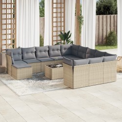 vidaXL Set sofás de jardín con cojines 13 pzas ratán sintético beige