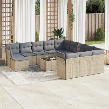 vidaXL Set sofás de jardín con cojines 13 pzas ratán sintético beige