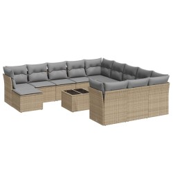 vidaXL Set sofás de jardín con cojines 13 pzas ratán sintético beige