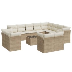 vidaXL Set sofás de jardín con cojines 13 pzas ratán sintético beige