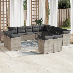 vidaXL Set sofás de jardín con cojines 13 piezas ratán sintético gris