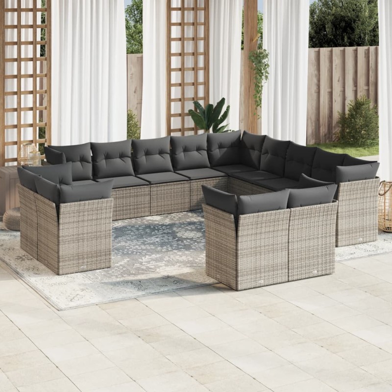 vidaXL Set sofás de jardín con cojines 13 piezas ratán sintético gris vidaXL Set sofás de jardín con cojines 13 piezas ratán sintético gris