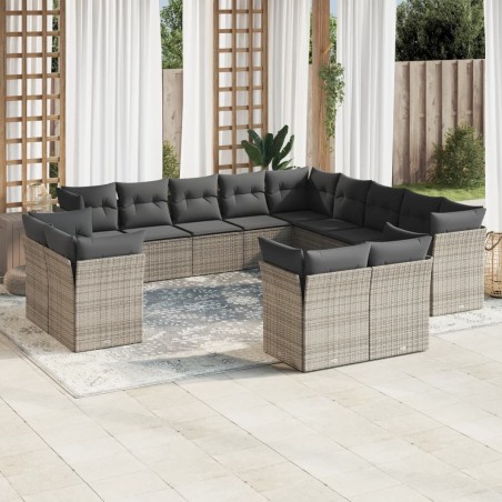 vidaXL Set sofás de jardín con cojines 13 piezas ratán sintético gris