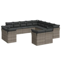 vidaXL Set sofás de jardín con cojines 13 piezas ratán sintético gris