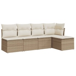 vidaXL Juego de sofás jardín con cojines 5 pzas ratán sintético beige