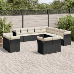 vidaXL Set de sofás de jardín y cojines 13 pzas ratán sintético negro