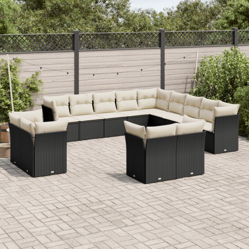 vidaXL Set de sofás de jardín y cojines 13 pzas ratán sintético negro vidaXL Set de sofás de jardín y cojines 13 pzas ratán sintético negro