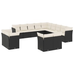 vidaXL Set de sofás de jardín y cojines 13 pzas ratán sintético negro