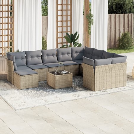 vidaXL Set de sofás de jardín 11pzas con cojines ratán sintético beige