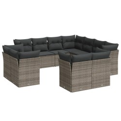 vidaXL Set de sofás de jardín 11 pzas y cojines ratán sintético gris
